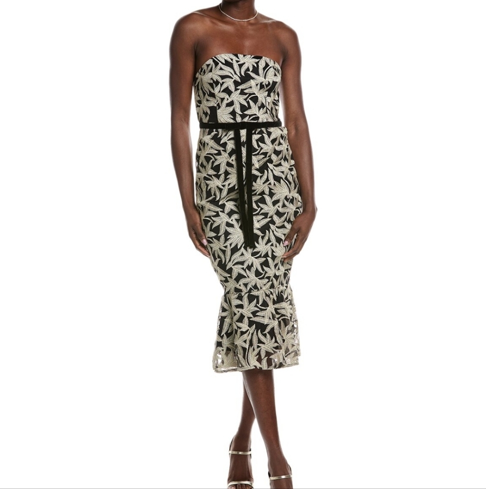 Sam Edelman Floral Embroidered Strapless Midi Dress